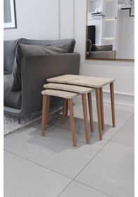 Resim Zigon Sehpa & Yan Sehpa 3'Lü Ahşap Ayaklı Salon Seti - Sonomo 