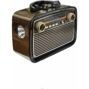 Resim Techno Stock Nostalji Radyo Bluetooth Hoparlör Usb-Sd Kart Giriş Led Fener Işıklı Bataryalı Pilli 
