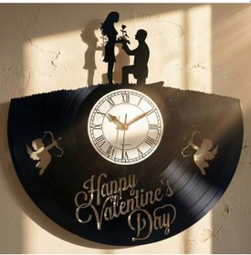 Resim "sevgililer Günün Kutlu Olsun" Yazılı Romantik Kalp Plak Duvar Saati Siyah 