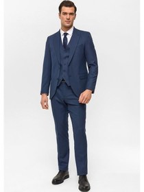 Resim SÜVARİ Lacivert Slim Desenli Sivri Yaka 6 Drop Yelekli Takım Elbise Lacivert 