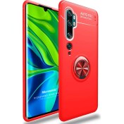 Resim Xiaomi Mi Note 10 Pro Kılıf Kickstand Ring Holder Kırmızı Microsonic