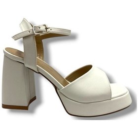 Resim Aydemir M805-25 Deri Tek Bant Yüksek Topuk Kadın Sandalet Beyaz 