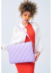 Resim Omuz Askılı Notebook Çanta Tablet Laptop Kılıfı 13"-14" Kapitone Deri Lila Renkli 