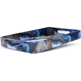 Resim Mavi Desenli Ahşap Tepsi Büyük Boy 