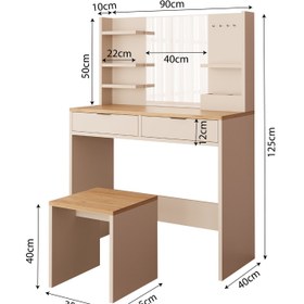 Resim Bimossa V50 Diena Tabureli Makyaj Masası - Meşe - Kumtaşı 