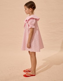 Resim Puantiye Asimetrik Elma Nakışlı Elbise Pembe - Pembe / 5-6 Yaş 