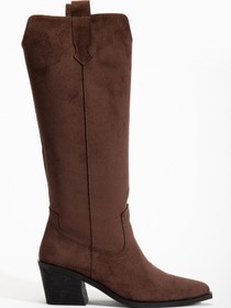 Resim DENORA Acı Koyu Kahve Mat Süet Topuklu Kovboy Western Düz Çizme 