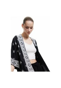 Resim Koton Viskon Yarım Kollu Etnik Kimono Siyah Desenli 5sal50004ıw Siyah Desenli 