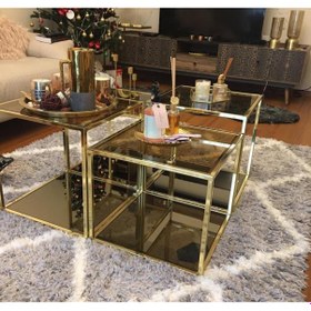 Resim Roma Metal Gold Kaplama Bronz Aynalı Orta Sehpa 