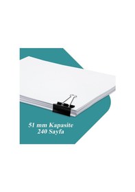 Resim Çelik Kıskaç Klips 51 mm 12 Adet 1 Paket Metal Mandal Binder Clips Kıska 240 Sayfa Kapasiteli Çok Amaçlı Kullanım 