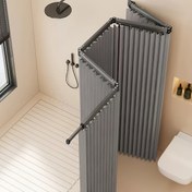 Resim 1 adet Kalın Katlanabilir Duş Perdesi - Yüksek Kaliteli Modern Banyo Bölücü, Göz Deliği Üst, Tüm Mevsimler için Poliester Duş Perdesi, saç tokası ile, Gizlilik ve Stil için Açık Gri Çizgili Tasarım, Banyo Perdeleri, Gizlilik Artırıcı Tasarım, Minimalist Banyo Dekoru, Dayanıklı Banyo Aksesuarı 