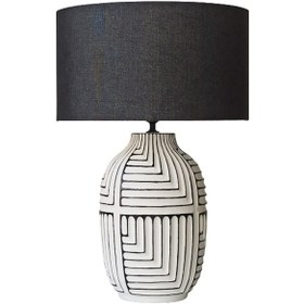 Resim Aztek, Seramik Abajur, H57 X Çap Ø39cm, Beyaz - Siyah 