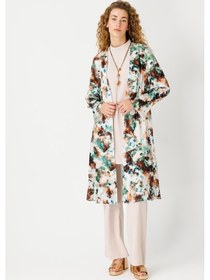 Resim Esswaap Özel Desenli Kimono Bluz Pantolon Kolyeli Takım Bej-bej Bej 