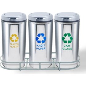 Resim Berta Hijyen Paslanmaz Sıfır Atık Kutuları Döner Kapaklı 3'lü 