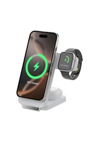 Resim Bix Tps01 3 Ü 1 15w Kablosuz Şarj Cihazı Telefon Tws Kulaklık Akıllı Saat Gece Işıklı Çok Fonksiyonlu Beyaz 