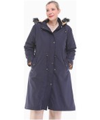 Resim Vetre Kadın Lacivert İçi Kürklü Uzun 110cm Büyük Beden Mont 1047 Lacivert 