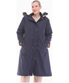 Resim Vetre Kadın Lacivert İçi Kürklü Uzun 110cm Büyük Beden Mont 1047 Lacivert 