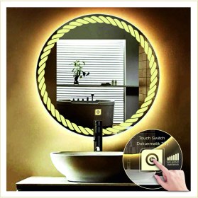 Resim Dnr-Mirror55 Cm Günışığı Ledli Tasarım Kumlamalı Dokunmatik Tuşlu Banyo Aynası Makyaj Aynası Işıklı Ayna 
