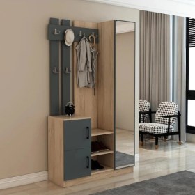 Resim Afillibebek Nova Kapaklı Aynalı Portmanto Vestiyer Tamamı Mdflam Antrasit 