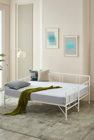 Resim Unimet Forte Yavrulu Daybed Tek-Çift Kişilik Sedir Metal Karyola Yatak Seti Beyaz 