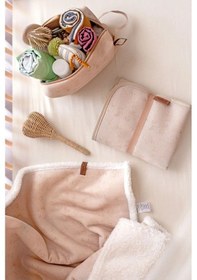 Resim Kişiye İsime Özel Nakışlı Hediyelik Yenidoğan Fluffy Kundak Puset Bebek Battaniyesi Solid Bej 