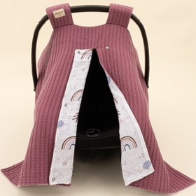 Resim Puset Örtüsü - Çift Taraflı - Mürdüm Örgü - Pastel Gökkuşağı 