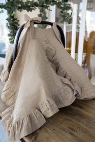 Resim Puset Ortusu/Bebek Arabasi Ortusu %100 Pamuk Muslin Bej Firfirli 