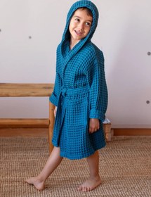 Resim %100 Pamuk Waffle Pike Bebek Çocuk Bornozu | Kapüşonlu Yumuşak Bornoz - Pembe / 7-10 Yaş 