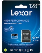 Resim Lexar High Performance 633X 128GB MicroSDXC Class 10 UHS-I Hafıza Kartı + Adaptör 