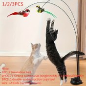 Resim 1/2/3 adet Kedi Oyuncak Seti - İçerir Simüle Kuş Yalancısı ile Naylon Tüyler ve Zil, Etkileşimli Eğitim ve Boşluk Giderme için Güçlü Emme Kupası, Piller Gerektirmez 