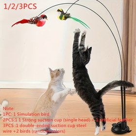 Resim 1/2/3 adet Kedi Oyuncak Seti - İçerir Simüle Kuş Yalancısı ile Naylon Tüyler ve Zil, Etkileşimli Eğitim ve Boşluk Giderme için Güçlü Emme Kupası, Piller Gerektirmez 