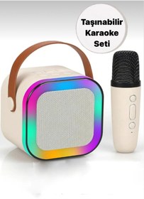 Resim Mi-ÇA HOME Kablosuz Mikrofonlu Portatif Taşınabilir Işıklı Mikrofonlu Parti Karaoke Hoparlör Makinesi Seti 