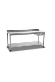 Resim sc sonsesconcept Paslanmaz Çalışma Tezgahı, Alt Tablalı Tek Çekmeceli , Krom, 240x60x85h 