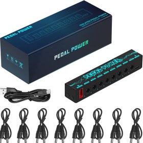 Resim Taşınabilir Pedal Güç Kaynağı, Effector için 9V İzole 8 Kanal, Tip C Girişi 8 DC Çıkışı ve Bir USB Çıkışı Kısa Devre Koruması ile 