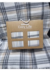 Resim Merinos Cozy Life Pamuklu Skoç Püsküllü Tv Battaniyesi Pland, Gri, Bej Gri - Bej 