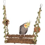 Resim Ahşap Asılı Kuş Kafesi Sallanan Kuş Standı saç tokası Taşlama Oyuncak ve Çiğneme Oyuncak Çok Fonksiyonlu Parrot Love Bird Conure Tırmanma Merdiveni Pet Aksesuarları Rastgele Renk 