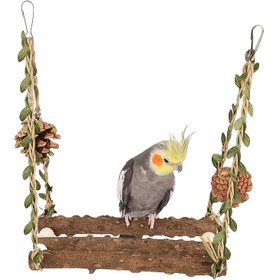Resim Ahşap Asılı Kuş Kafesi Sallanan Kuş Standı saç tokası Taşlama Oyuncak ve Çiğneme Oyuncak Çok Fonksiyonlu Parrot Love Bird Conure Tırmanma Merdiveni Pet Aksesuarları Rastgele Renk 