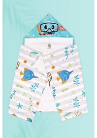 Resim Kapşonlu Çocuk Plaj Havlusu Jelly Turkuaz 