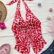 Resim Bir Moda Baskılı Seksi Sırtı Açık Bağcıklı Bölünmüş Atlet, Tatiller ve Günlük Kullanım İçin Mükemmel. 