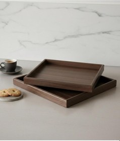 Resim 2'li Lüx Bambu Ahşap Tepsi Seti 25 X 35 & 20 X 30 Koyu Kahve Koyu Kahverengi 