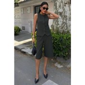 Resim Munnn CollectionMidi Şortlu ve Yelekli Viscon Takım 10167 