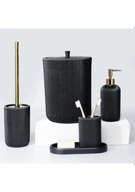 Resim By Selim Lydia Siyah 5 Parça Polyester Banyo Seti Siyah 