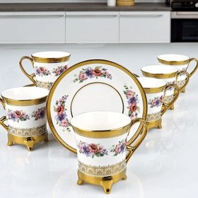 Resim Kosova Ayaklı Kahve Fincan Takımı 6 Kişilik Rsy241 90cc Hector Beyaz 