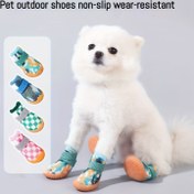 Resim Küçük Irklar İçin 4'lü Paket Her Mevsim Kaymaz Köpek Ayakkabıları - Ekose ve Dalga Desenli Nefes Alabilir Elastik Evcil Hayvan Botları, Dayanıklı Polyester, Makinede Yıkanabilir Pomeranian, Teddy, Shih Tzu için Dış Mekan Koruma, İç Mekan Evcil Hayvan Ayakkabısı | Ekose Desenli Ayakkabılar 
