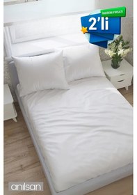 Resim 2'li Lastiksiz Düz Beyaz Saten Çarşaf Tek/çift Kişilik Ev Ve Otel Çarşafı,83 Tel Beyaz 