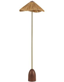 Resim Bowde Eskitme Ahşap Modern Hasır Şapkalı Bohem Lambader Kahverengi 