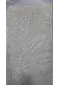 Resim Çeyizlik Kadife Fransız Güpürlü Krem Seccade 