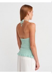 Resim Dilvin 10796 Halter Bağlamalı Yaka Fırfır Dokulu Triko Bluz-mint Mint 
