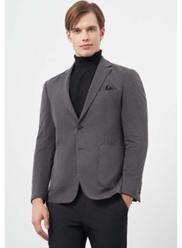 Resim İmza Siyah Kazayağı Desen Örme Mono Yaka Astarsız Çift Yırtmaç 2 Düğme 6 Drop Slim Fit Casual Ceket 1002245150 Siyah 