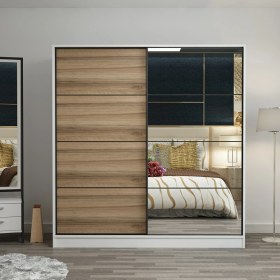 Resim Minar Kale 2 Kapaklı Aynalı Sürgülü Dolap 180 Cm - Beyaz/Dore 